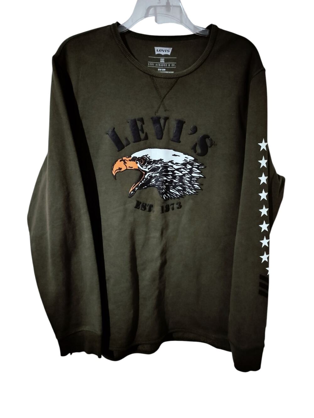 M1261)Levi's Olive Green Relaxed Bald Eagle Star Graphic Crewneck Sweatshirt XXL